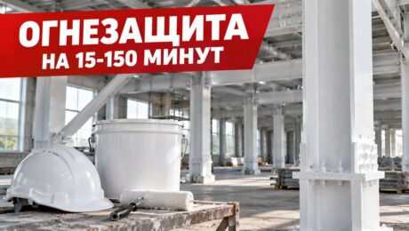 Огнезащита металлоконструкций на 15-150 минут: белые колонны цеха с огнезащитной краской